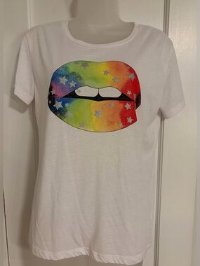 Chaser White Tee with Rainbow Lips Graphic